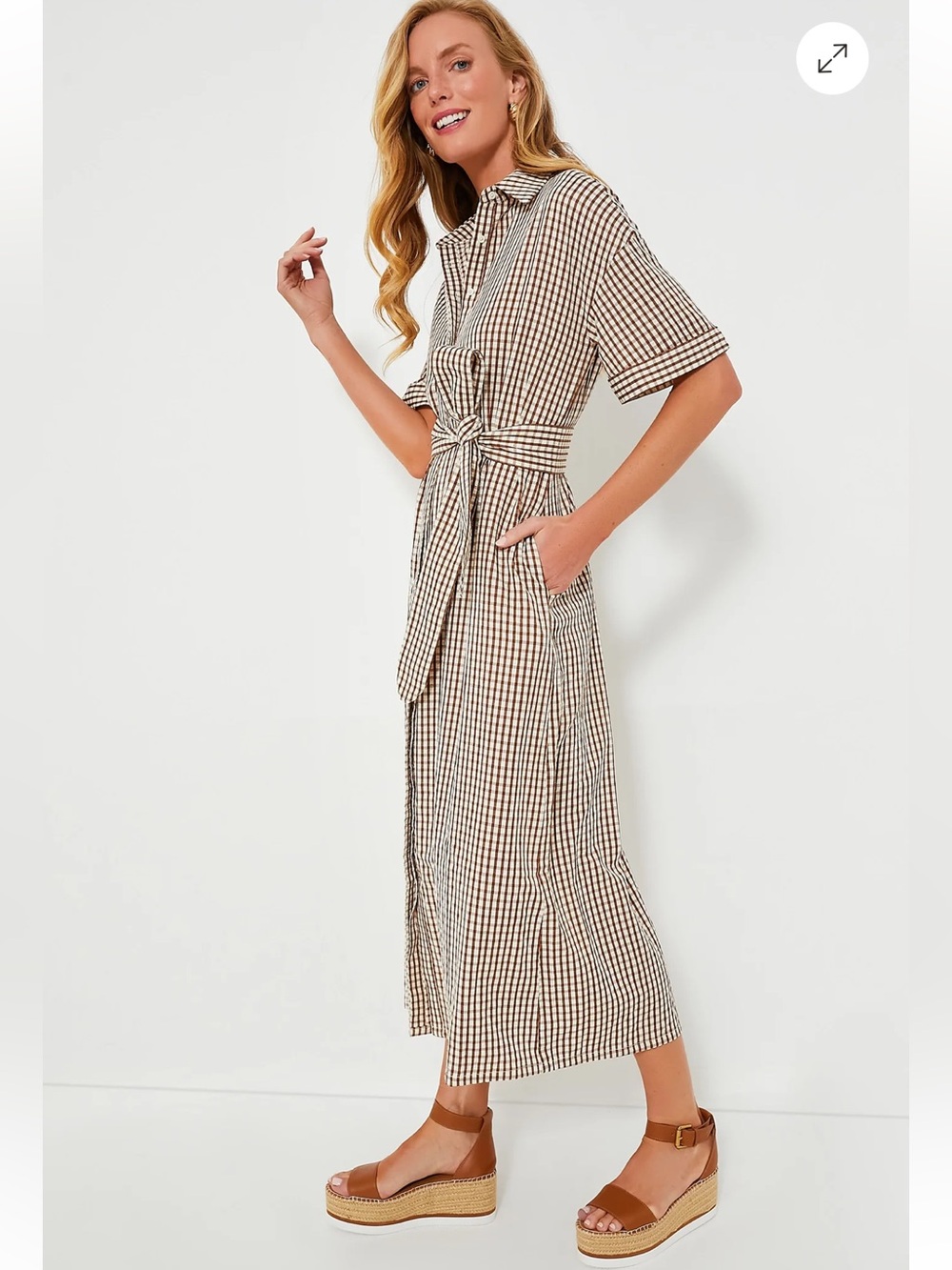 Tuckernuck Pomander Place Brown and Cream Gingham Seersucker Maxi Shirt Dress S - Picture 12 of 12